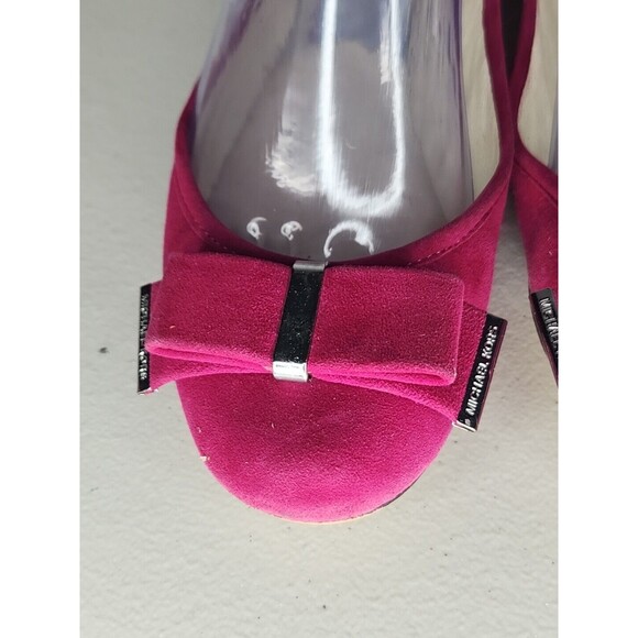 Michael Kors Kiera Suede Ballet Flats Deep Pink Size 6.5 M Bow Silver Logo - Picture 6 of 11